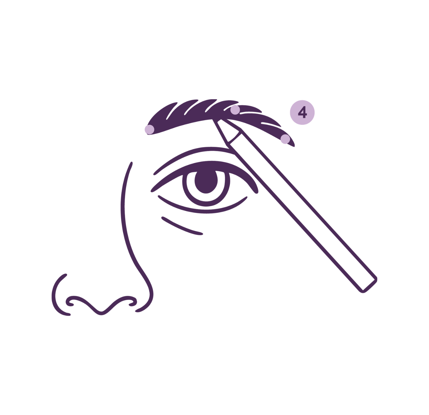A diagram showing eyebrow mapping step 4, using a pencil to connect the three marked points to define the brow shape.