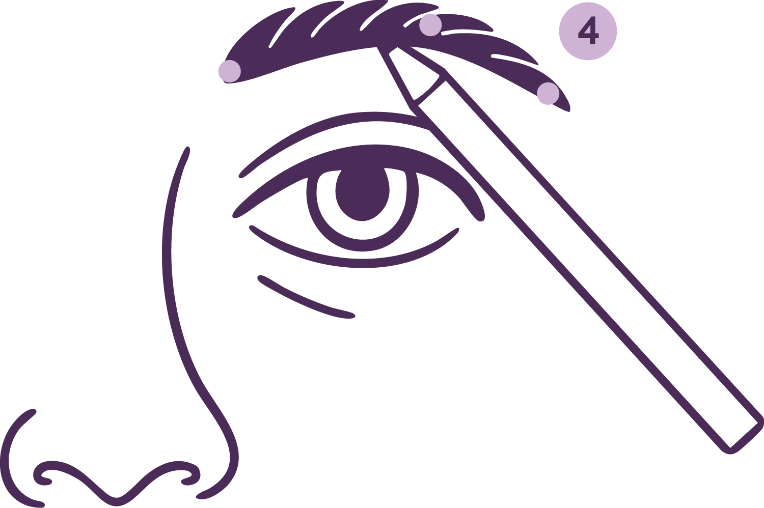 Illustration of eyebrow shaping with a pencil filling in the brow above an eye.