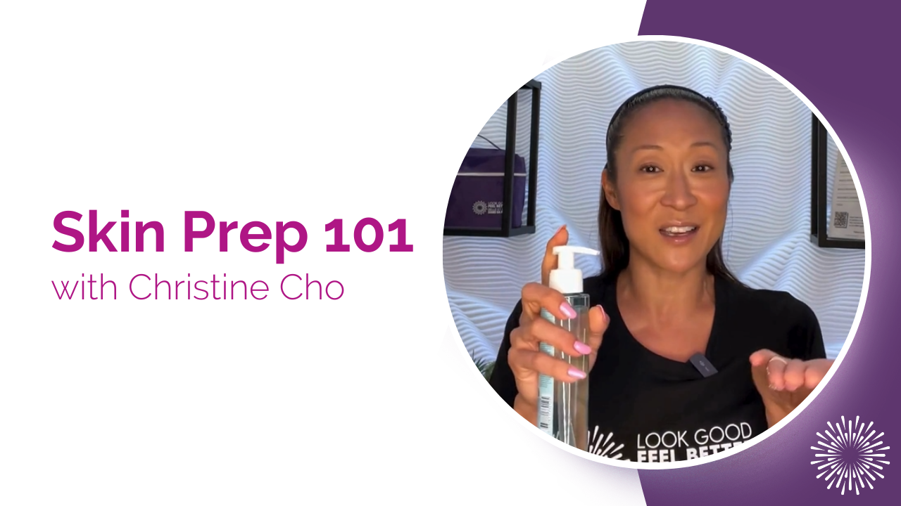 YouTube thumbnail graphic titled ‘Skin Prep 101’ with a photo of Christine Cho.