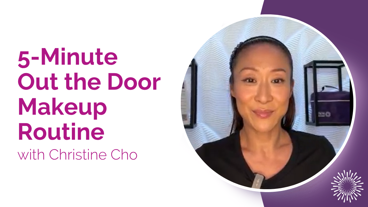 A thumbnail of Christine Cho with the text "5-Minute Out the Door Makeup Routine".